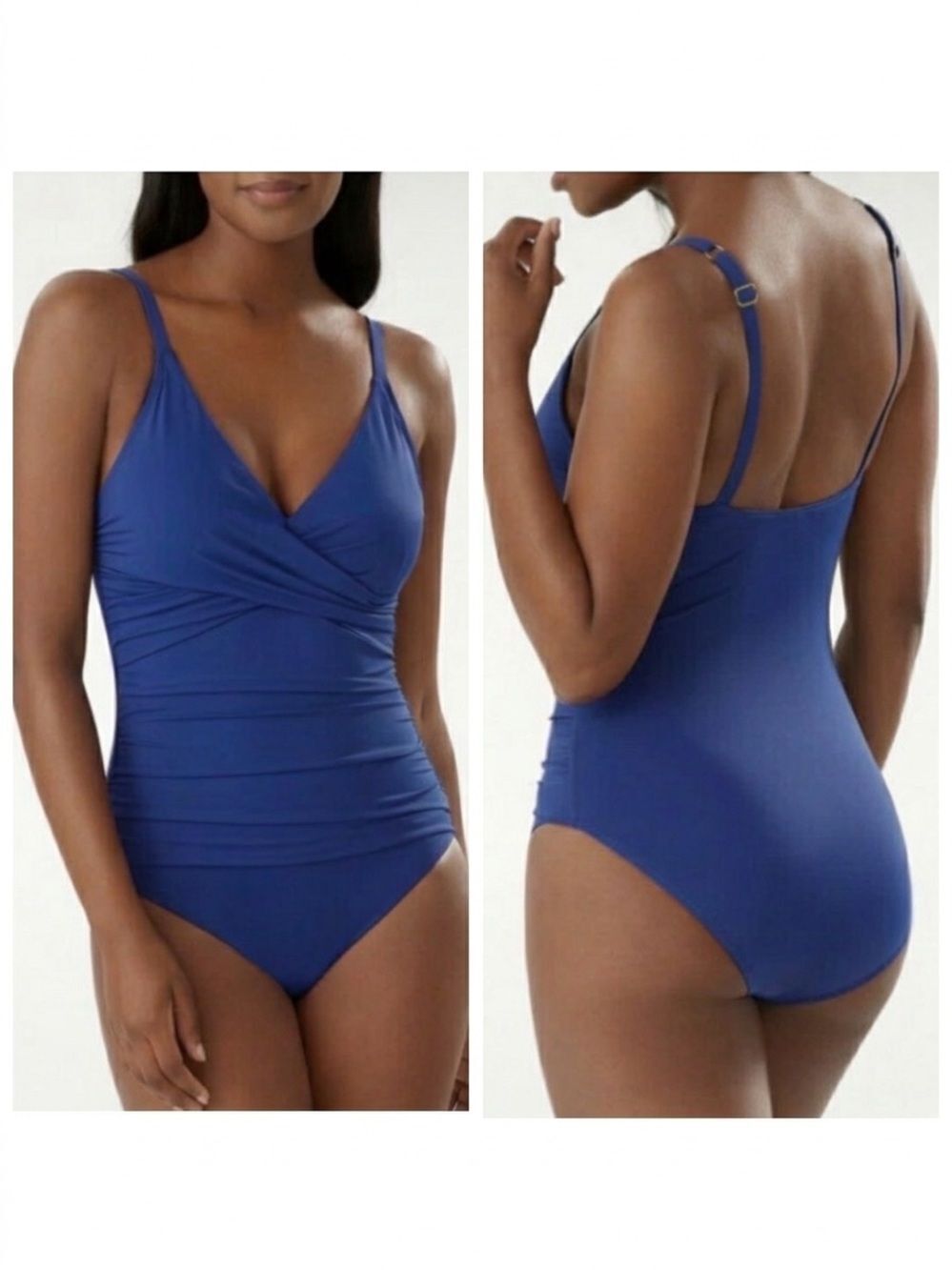 Tommy Bahama Size 10 Swimsuit One Piece Blue Solid Tummy Control Slimming EUC